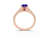Rose gold Oval Cut Tanzanite Solitaire Ring with Cathedral Setting and Pavé Band_3