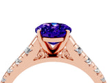 Rose gold Oval Cut Tanzanite Solitaire Ring with Cathedral Setting and Pavé Band_4