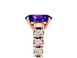 Rose gold Oval Cut Tanzanite Solitaire Ring with Cathedral Setting and Pavé Band_5