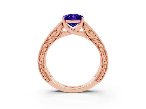 Rose gold Oval Cut Tanzanite Solitaire Ring with Engraved Band and Four-Prong Setting_3