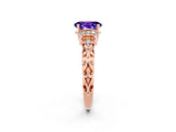 Rose gold Oval Cut Tanzanite Solitaire Ring with Filigree Band and Four-Prong Setting_26
