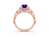Rose gold Oval Cut Tanzanite Solitaire Ring with Filigree Band and Four-Prong Setting_27