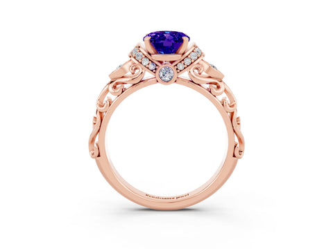 Rose gold Oval Cut Tanzanite Solitaire Ring with Filigree Band and Four-Prong Setting_27
