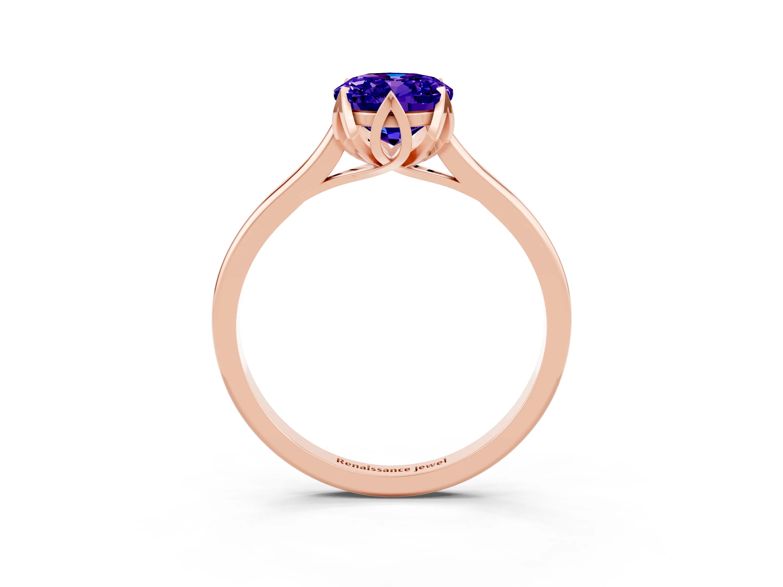 Rose gold Oval Cut Tanzanite Solitaire Ring with Flower Prong Setting and Classic Band_15