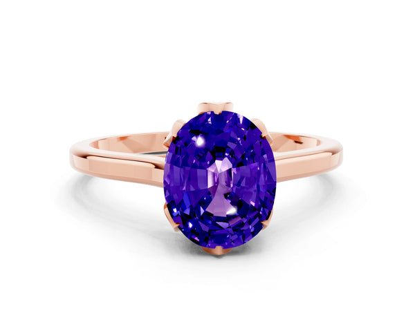 Rose gold Oval Cut Tanzanite Solitaire Ring with Flower Prong Setting and Classic Band