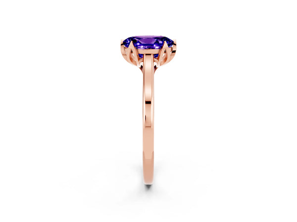 Rose gold Oval Cut Tanzanite Solitaire Ring with Flower Prong Setting and Classic Band