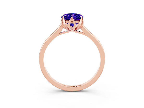 Rose gold Oval Cut Tanzanite Solitaire Ring with Flower Prong Setting and Classic Band