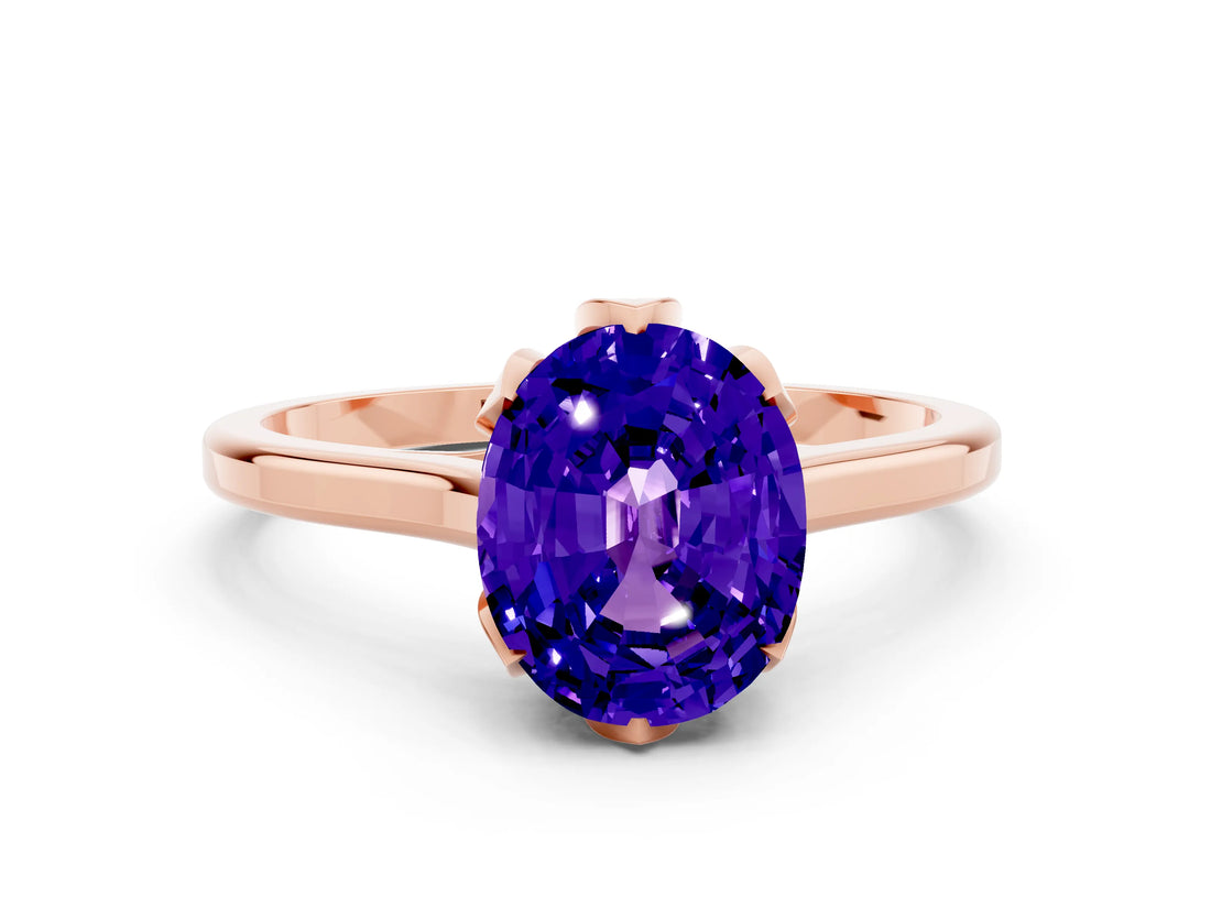 Rose gold Oval Cut Tanzanite Solitaire Ring with Flower Prong Setting and Classic Band_37