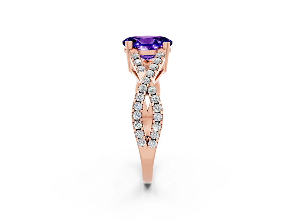 Rose gold Oval Cut Tanzanite Solitaire Ring with Four-Prong Setting and Twisted Pavé Band