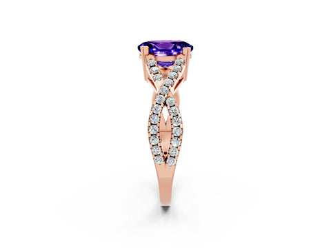 Rose gold Oval Cut Tanzanite Solitaire Ring with Four-Prong Setting and Twisted Pavé Band_2