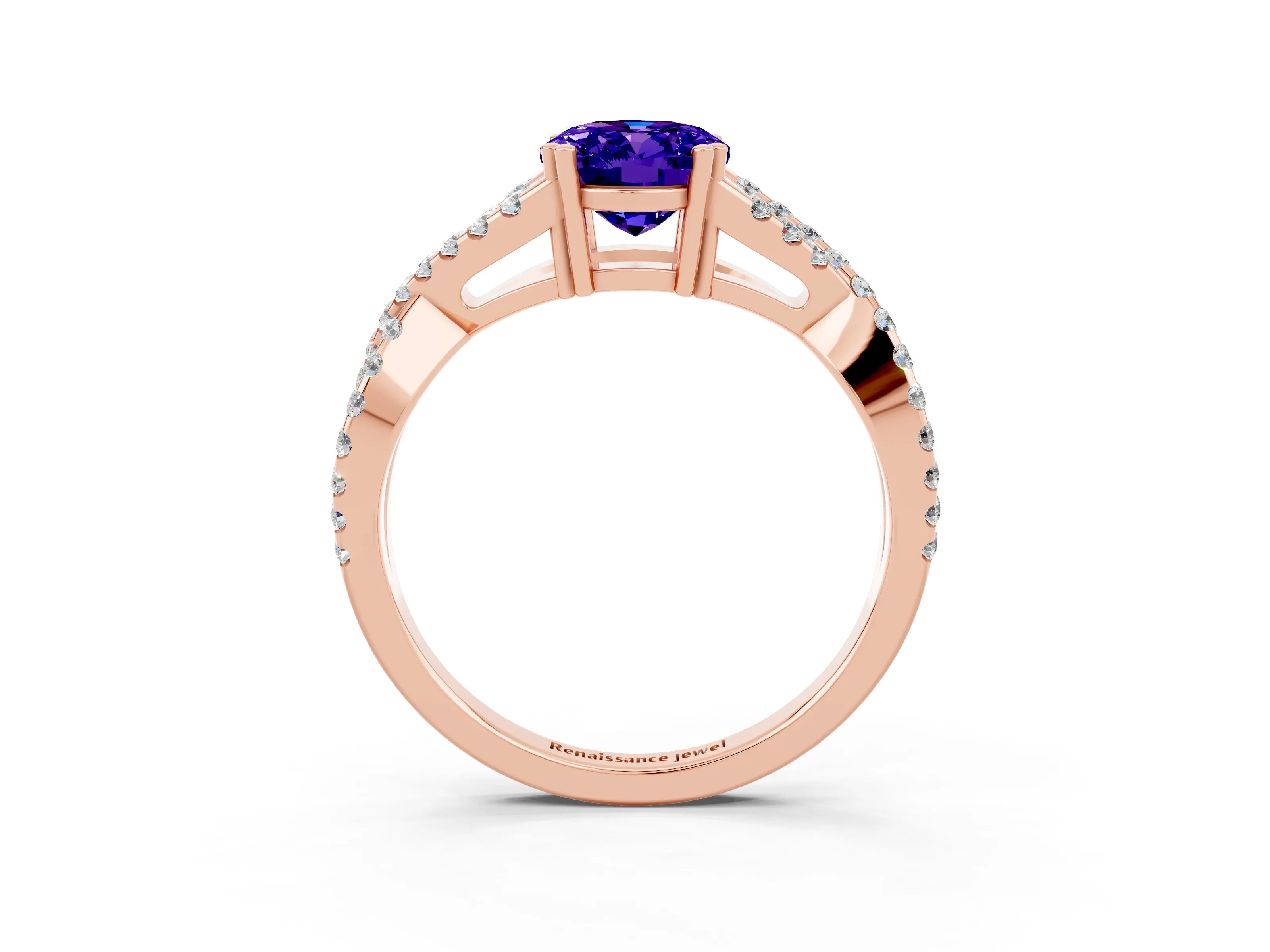 Rose gold Oval Cut Tanzanite Solitaire Ring with Four-Prong Setting and Twisted Pavé Band_3
