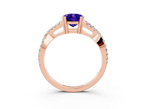 Rose gold Oval Cut Tanzanite Solitaire Ring with Four-Prong Setting and Twisted Pavé Band_3
