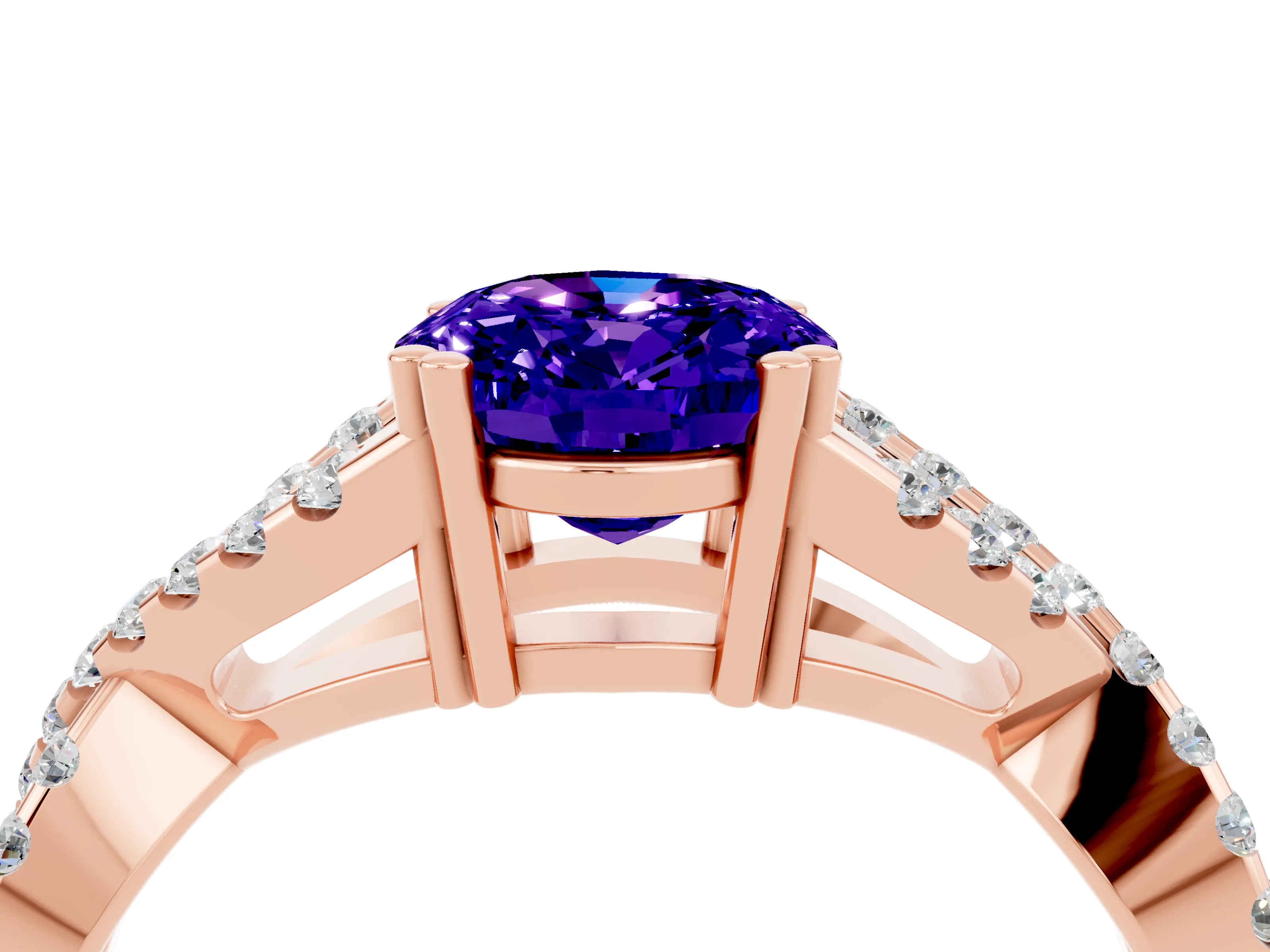 Rose gold Oval Cut Tanzanite Solitaire Ring with Four-Prong Setting and Twisted Pavé Band_4