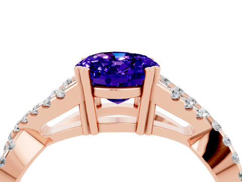 Rose gold Oval Cut Tanzanite Solitaire Ring with Four-Prong Setting and Twisted Pavé Band_4