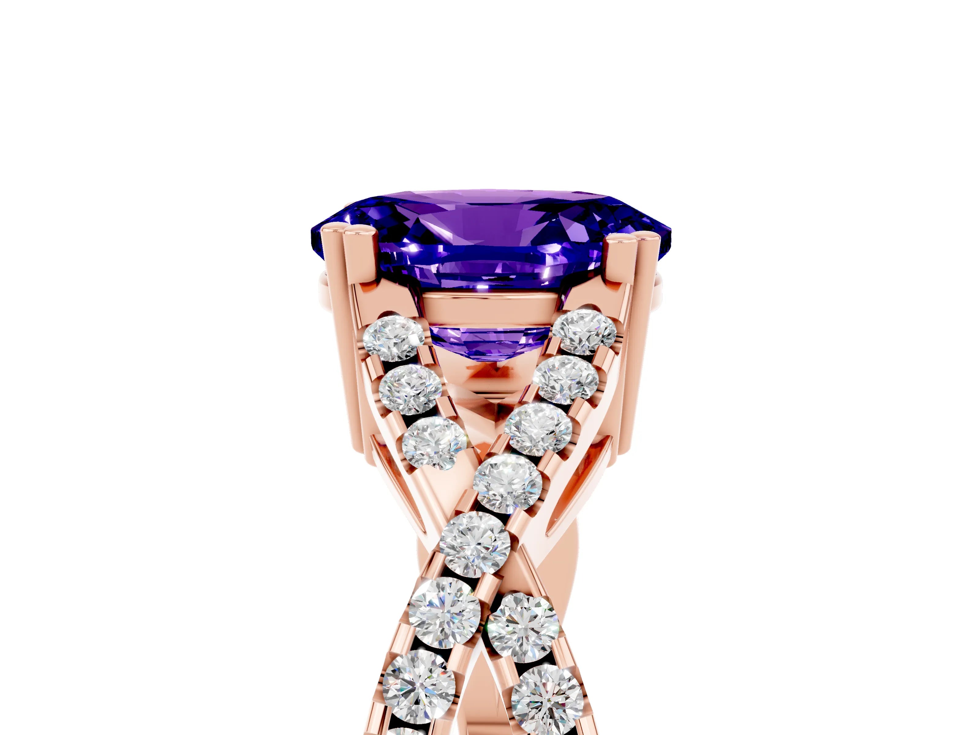 Rose gold Oval Cut Tanzanite Solitaire Ring with Four-Prong Setting and Twisted Pavé Band_5