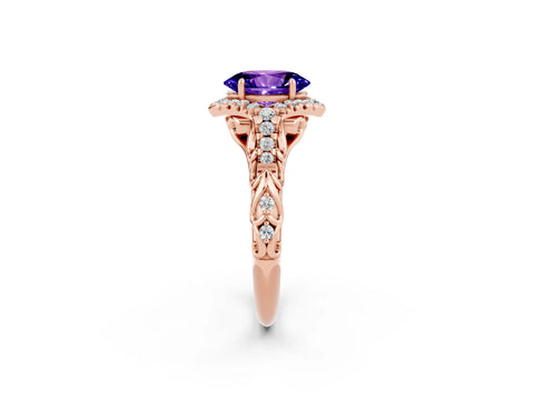 Rose gold Oval Cut Tanzanite Solitaire Ring with Hidden Halo and Pavé Band_14