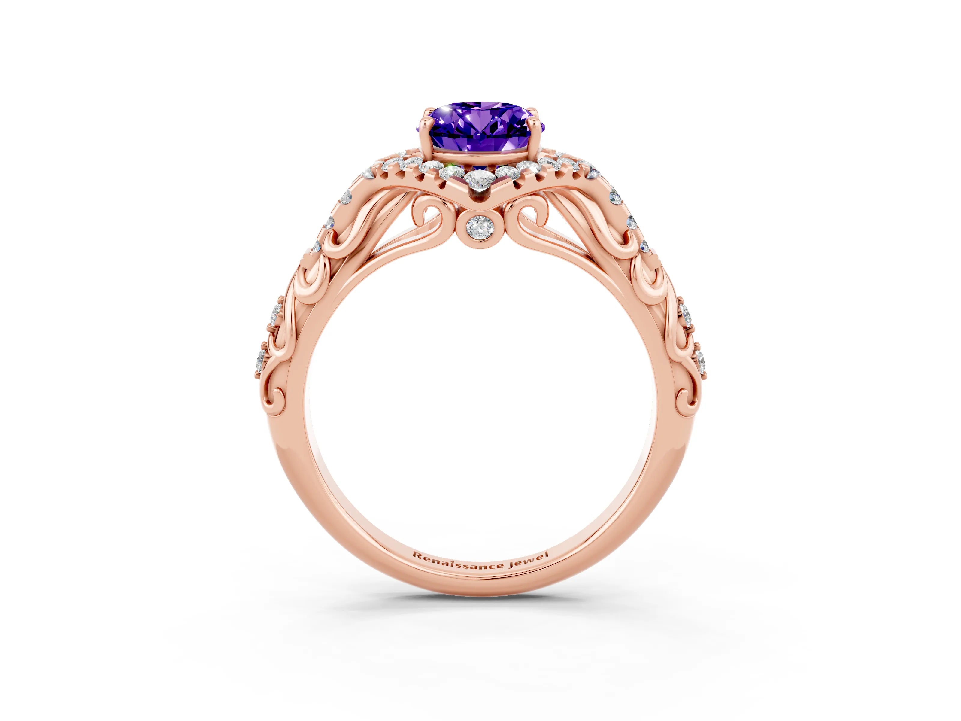 Rose gold Oval Cut Tanzanite Solitaire Ring with Hidden Halo and Pavé Band_15