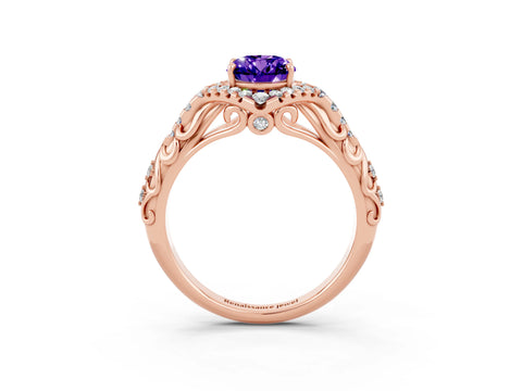 Rose gold Oval Cut Tanzanite Solitaire Ring with Hidden Halo and Pavé Band_15