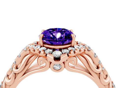 Rose gold Oval Cut Tanzanite Solitaire Ring with Hidden Halo and Pavé Band_16
