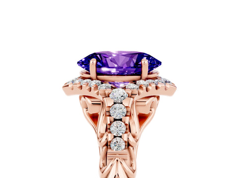 Rose gold Oval Cut Tanzanite Solitaire Ring with Hidden Halo and Pavé Band_17