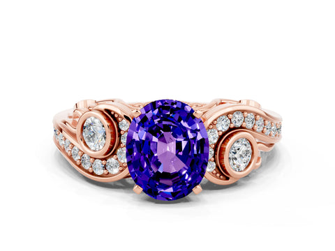 Rose gold Oval Cut Tanzanite Solitaire Ring with Milgrain Pavé Band and Four-Prong Setting_24