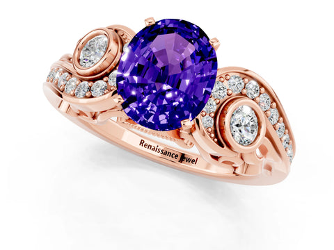 Rose gold Oval Cut Tanzanite Solitaire Ring with Milgrain Pavé Band and Four-Prong Setting_25