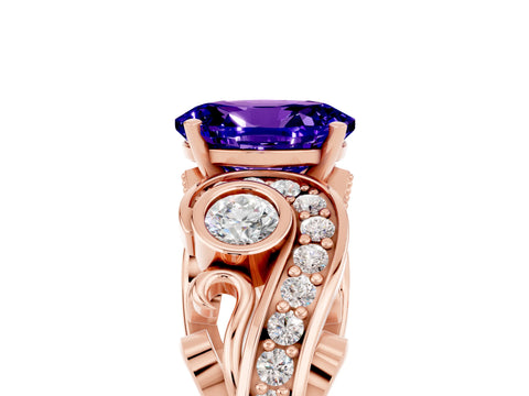 Rose gold Oval Cut Tanzanite Solitaire Ring with Milgrain Pavé Band and Four-Prong Setting_29