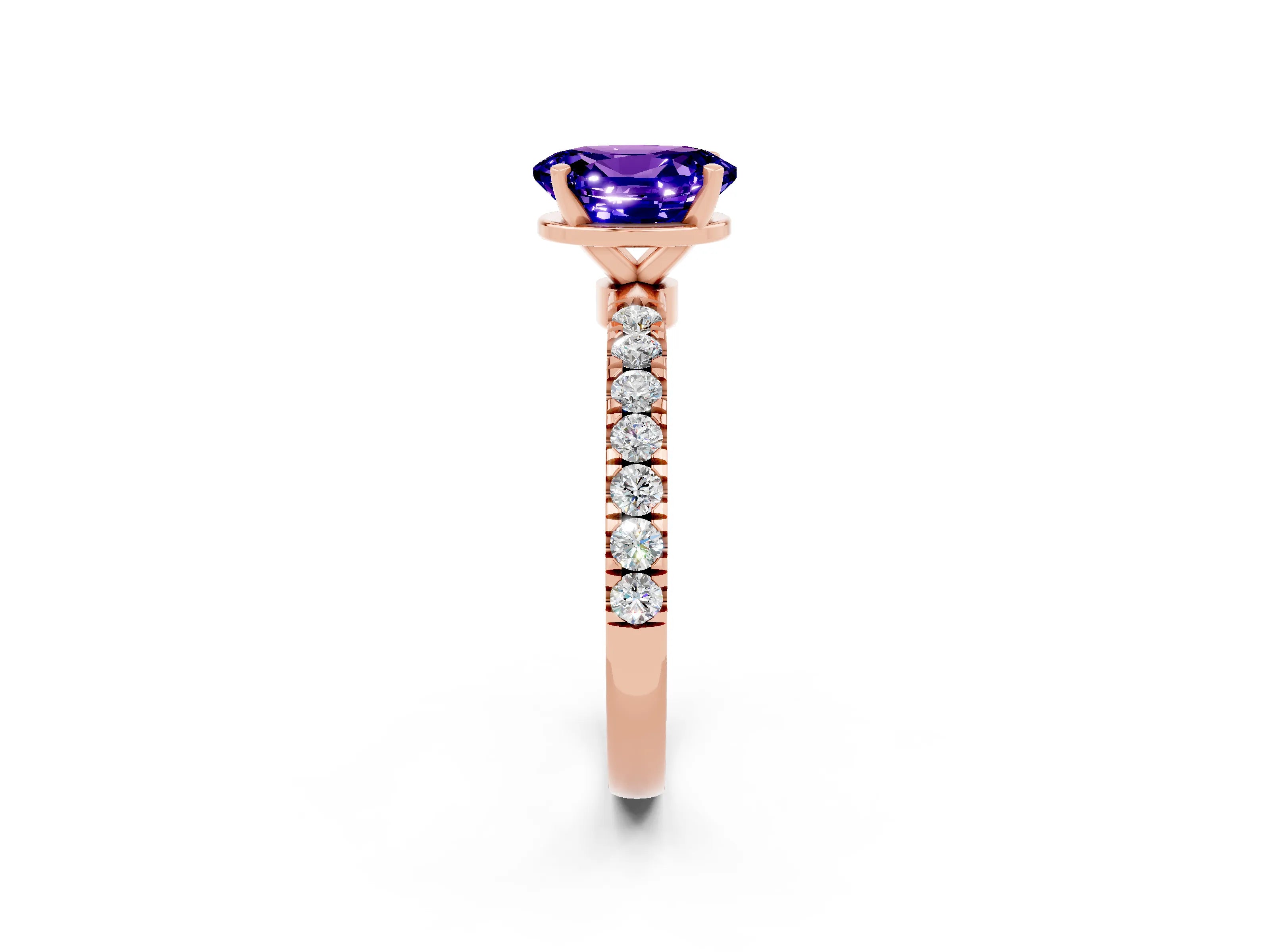 Rose gold Oval Cut Tanzanite Solitaire Ring with Pavé Accents and Four-Prong Setting_2