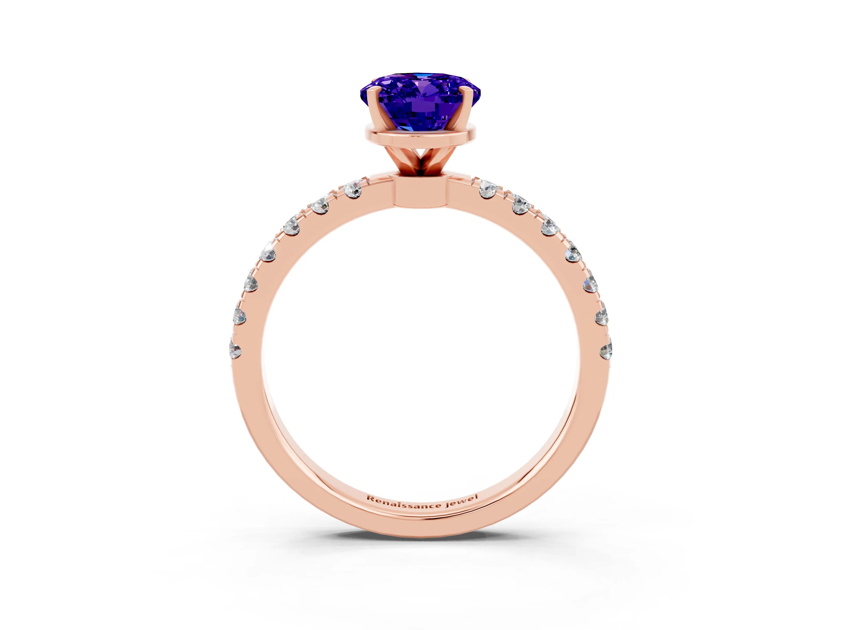 Rose gold Oval Cut Tanzanite Solitaire Ring with Pavé Accents and Four-Prong Setting_3