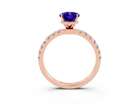 Rose gold Oval Cut Tanzanite Solitaire Ring with Pavé Accents and Four-Prong Setting_3