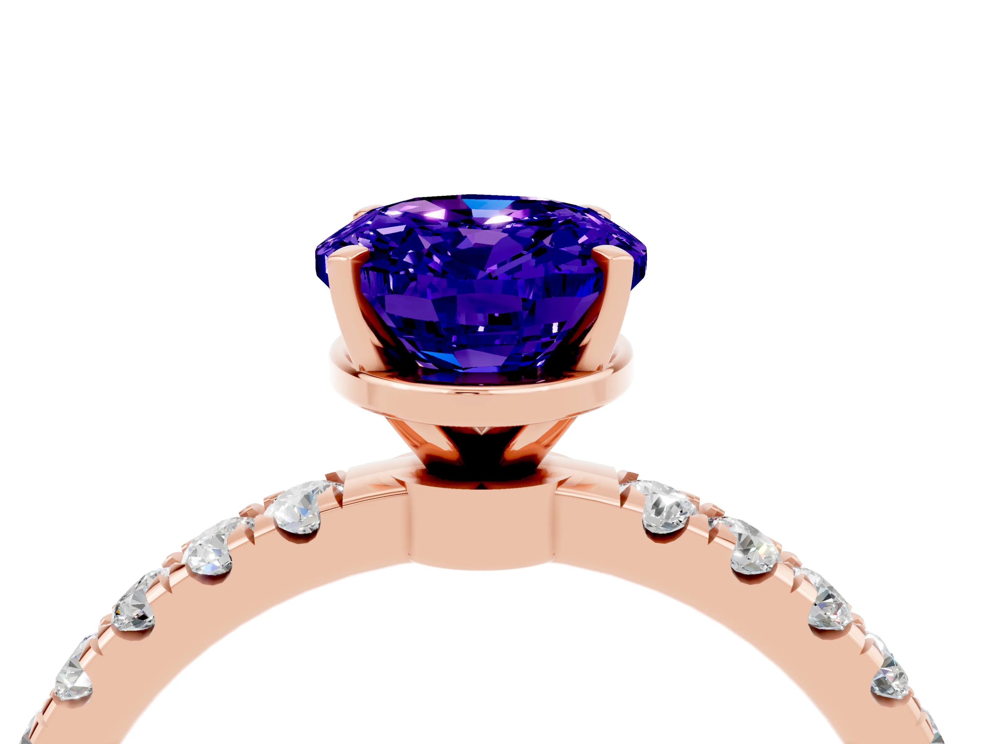 Rose gold Oval Cut Tanzanite Solitaire Ring with Pavé Accents and Four-Prong Setting_4