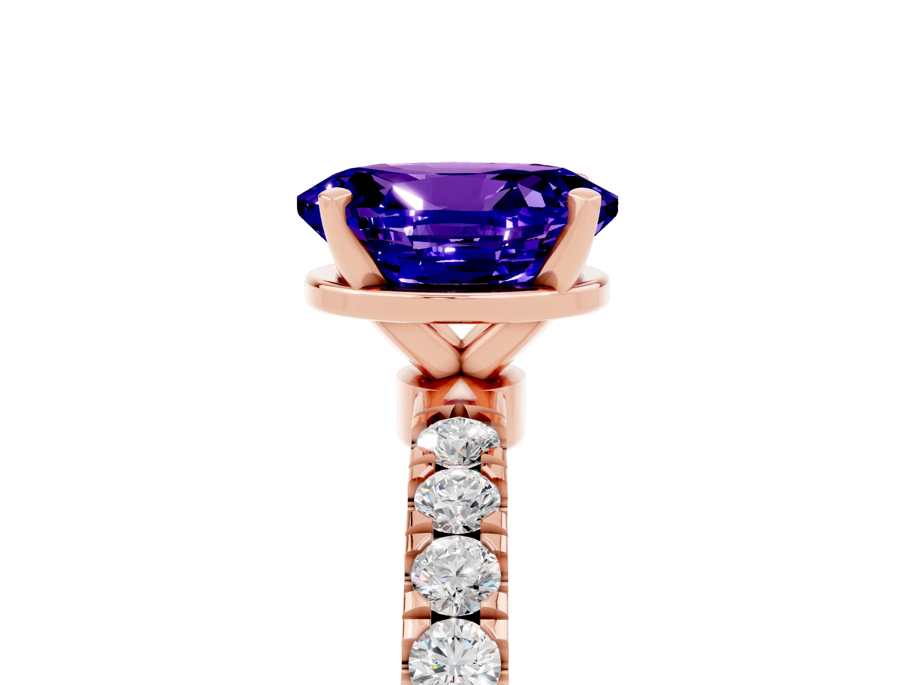 Rose gold Oval Cut Tanzanite Solitaire Ring with Pavé Accents and Four-Prong Setting_5
