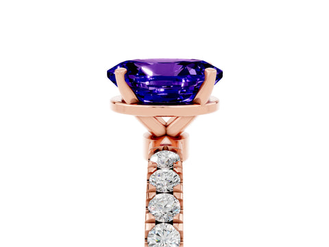 Rose gold Oval Cut Tanzanite Solitaire Ring with Pavé Accents and Four-Prong Setting_5