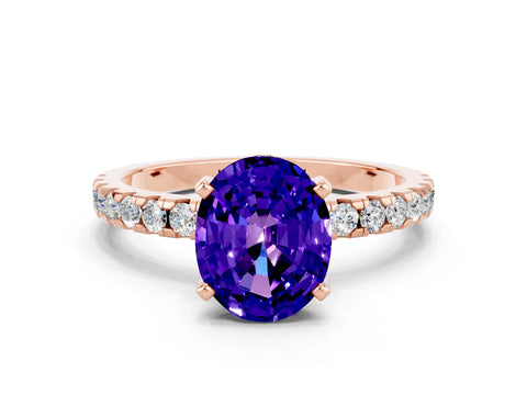 Rose gold Oval Cut Tanzanite Solitaire Ring with Pavé Band and Four-Prong Setting_24