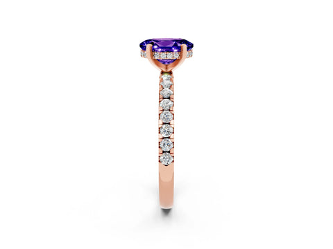 Rose gold Oval Cut Tanzanite Solitaire Ring with Pavé Band and Four-Prong Setting_26