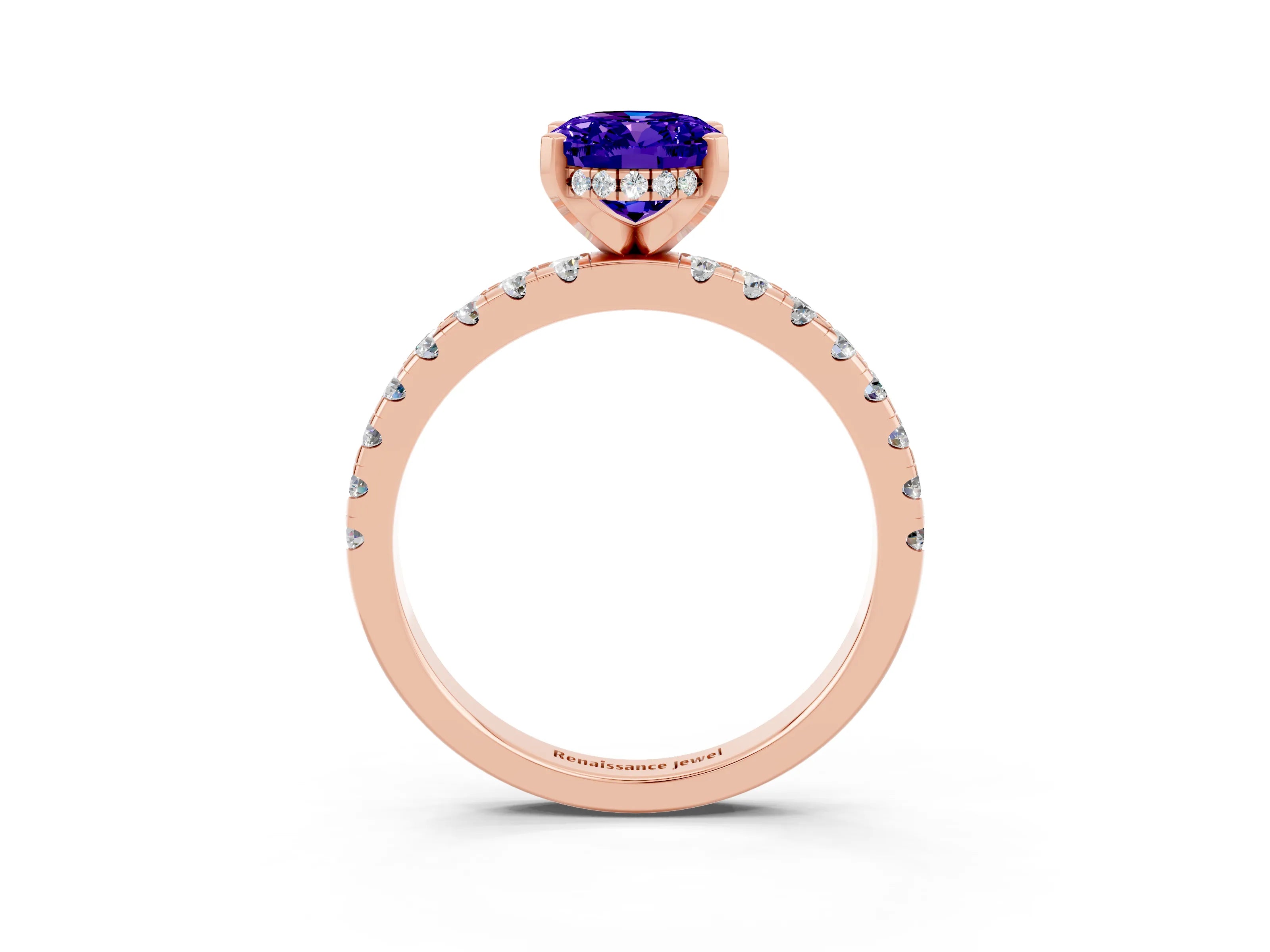 Rose gold Oval Cut Tanzanite Solitaire Ring with Pavé Band and Four-Prong Setting_27
