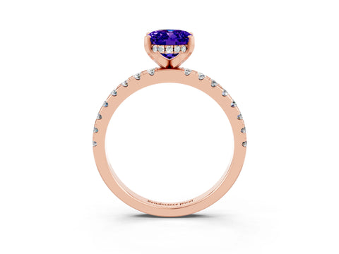 Rose gold Oval Cut Tanzanite Solitaire Ring with Pavé Band and Four-Prong Setting_27