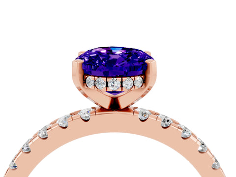 Rose gold Oval Cut Tanzanite Solitaire Ring with Pavé Band and Four-Prong Setting_28