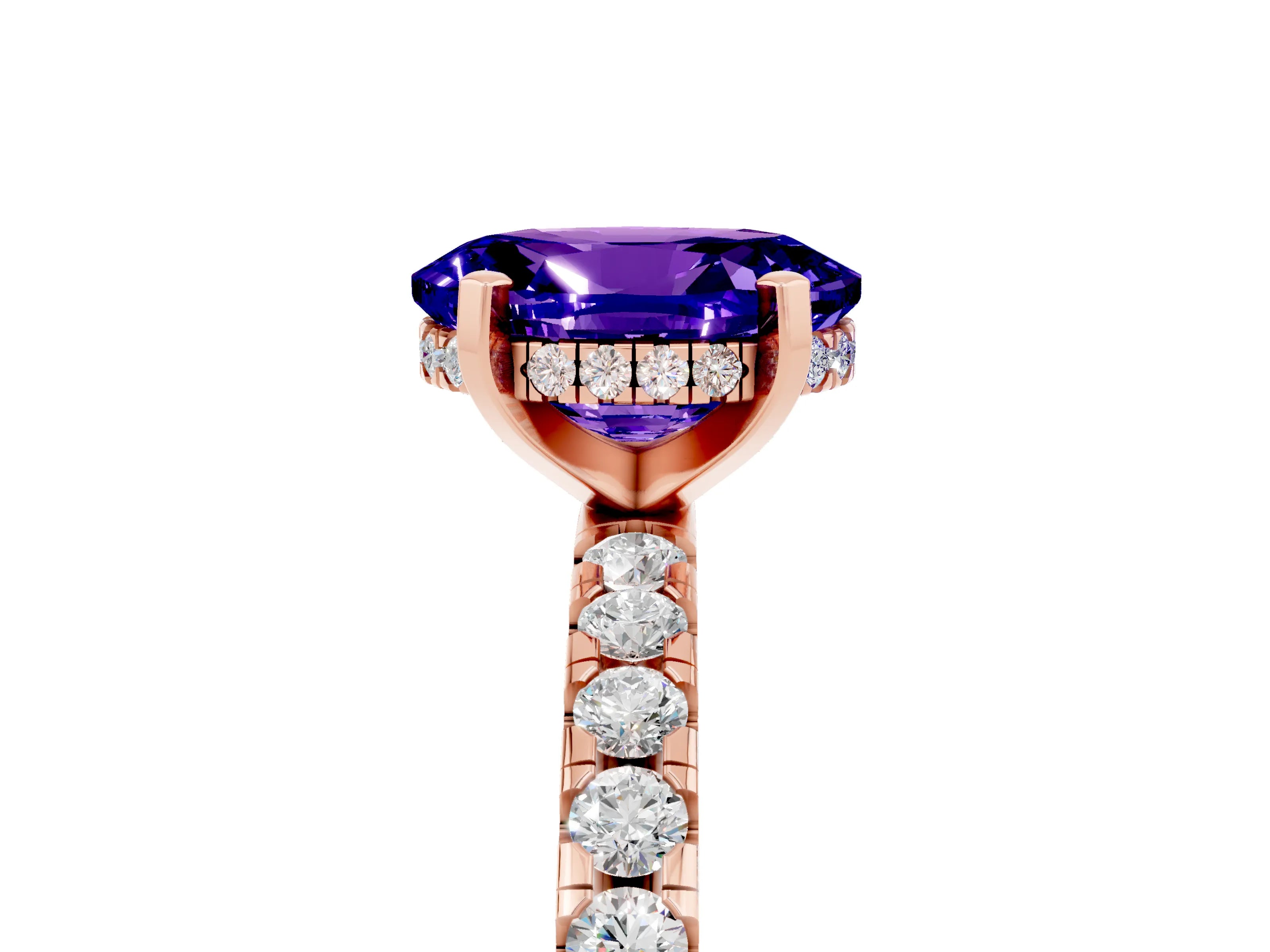 Rose gold Oval Cut Tanzanite Solitaire Ring with Pavé Band and Four-Prong Setting_29