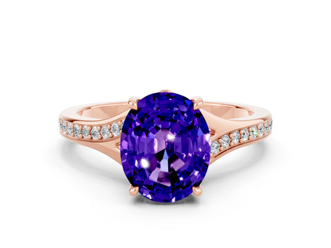 Rose gold Oval Cut Tanzanite Solitaire Ring with Pavé Band and Prong Setting_12