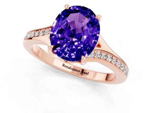 Rose gold Oval Cut Tanzanite Solitaire Ring with Pavé Band and Prong Setting_13