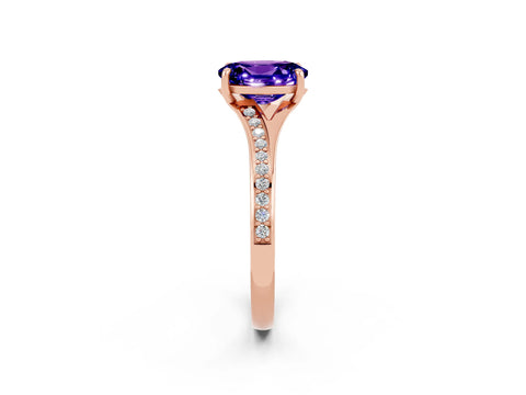 Rose gold Oval Cut Tanzanite Solitaire Ring with Pavé Band and Prong Setting_14