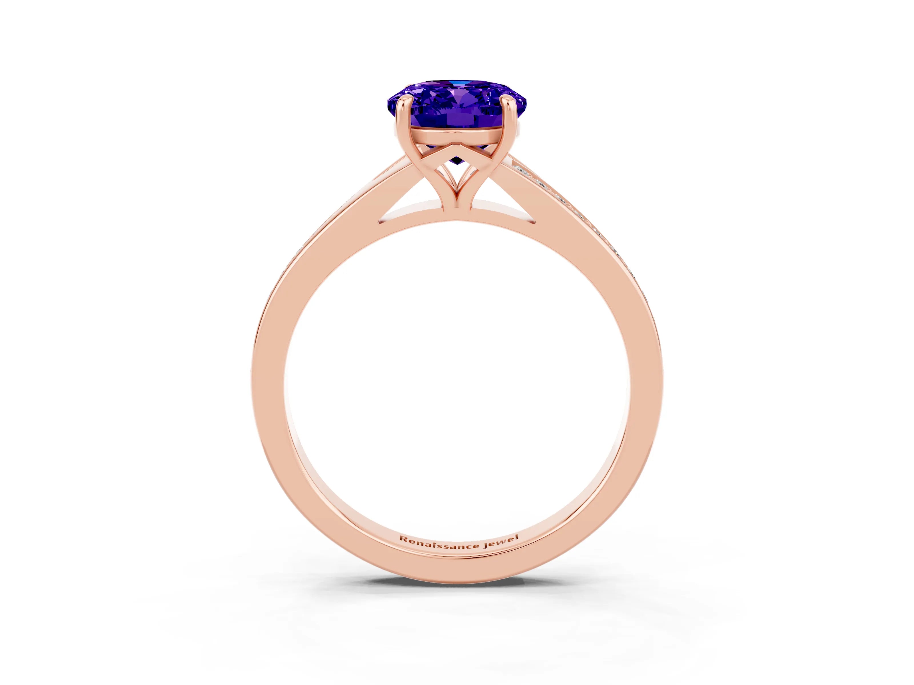 Rose gold Oval Cut Tanzanite Solitaire Ring with Pavé Band and Prong Setting_15