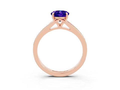 Rose gold Oval Cut Tanzanite Solitaire Ring with Pavé Band and Prong Setting_15