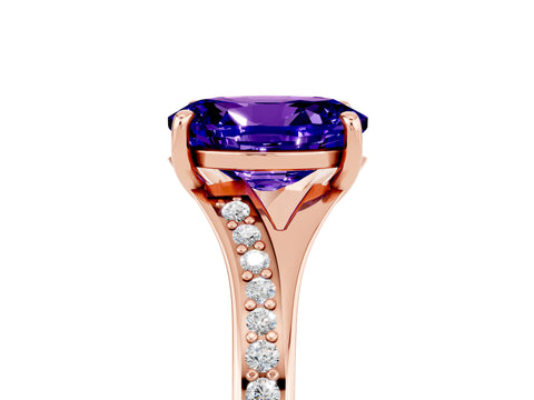 Rose gold Oval Cut Tanzanite Solitaire Ring with Pavé Band and Prong Setting_17