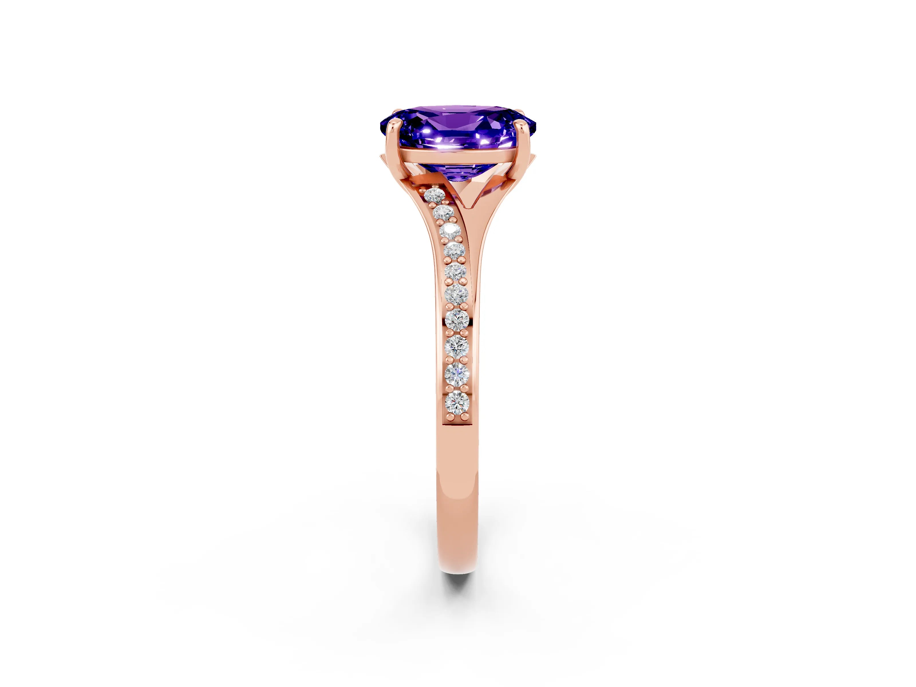 Rose gold Oval Cut Tanzanite Solitaire Ring with Pavé Band and Prong Setting_2