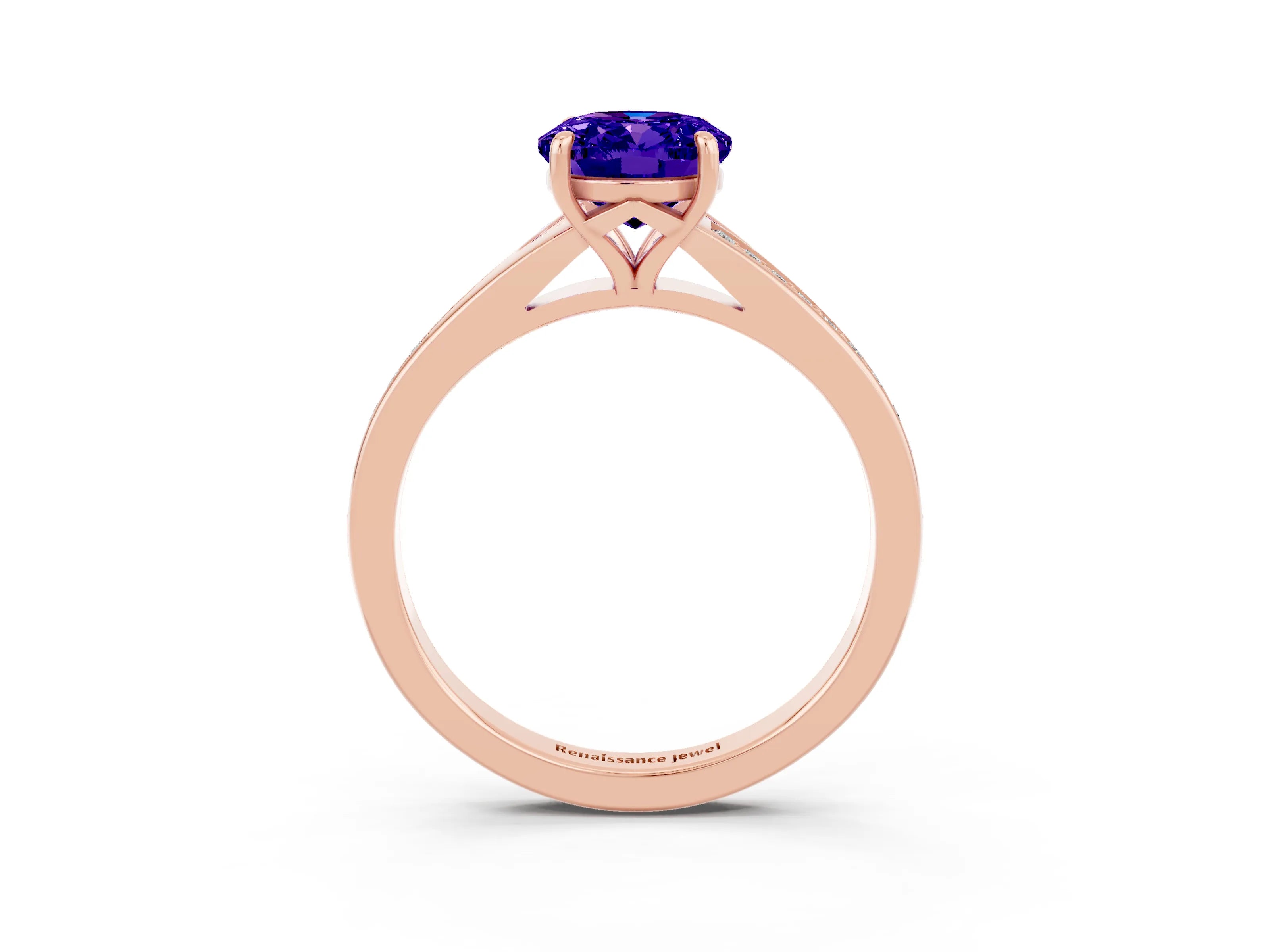 Rose gold Oval Cut Tanzanite Solitaire Ring with Pavé Band and Prong Setting_3