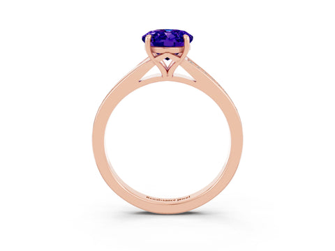 Rose gold Oval Cut Tanzanite Solitaire Ring with Pavé Band and Prong Setting_3