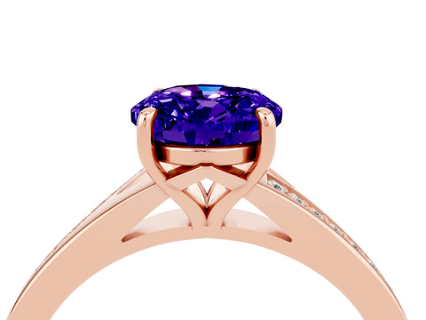 Rose gold Oval Cut Tanzanite Solitaire Ring with Pavé Band and Prong Setting_4