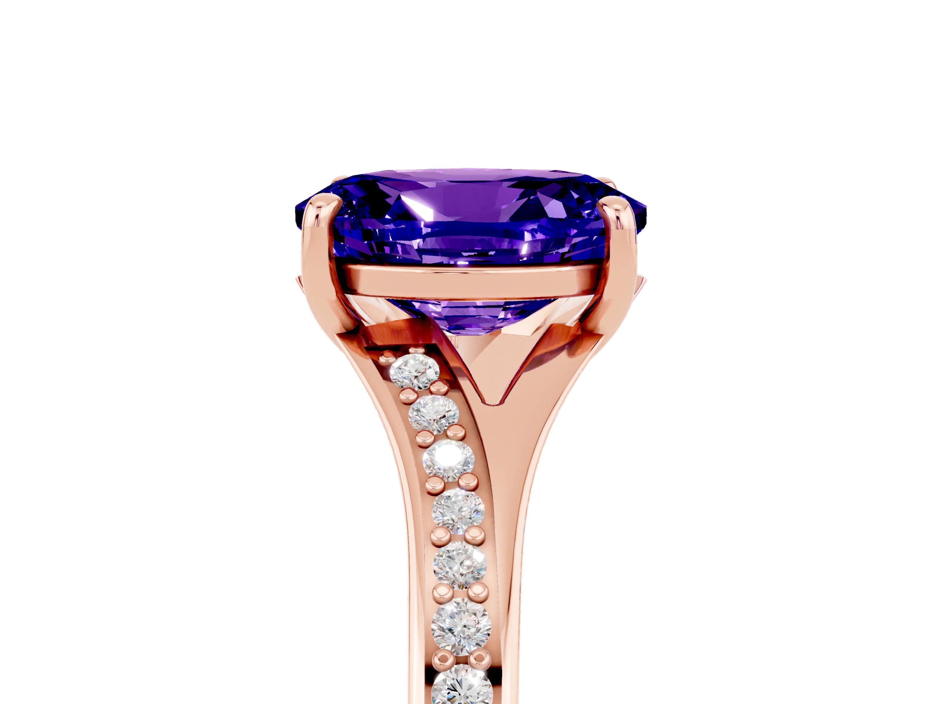 Rose gold Oval Cut Tanzanite Solitaire Ring with Pavé Band and Prong Setting_5